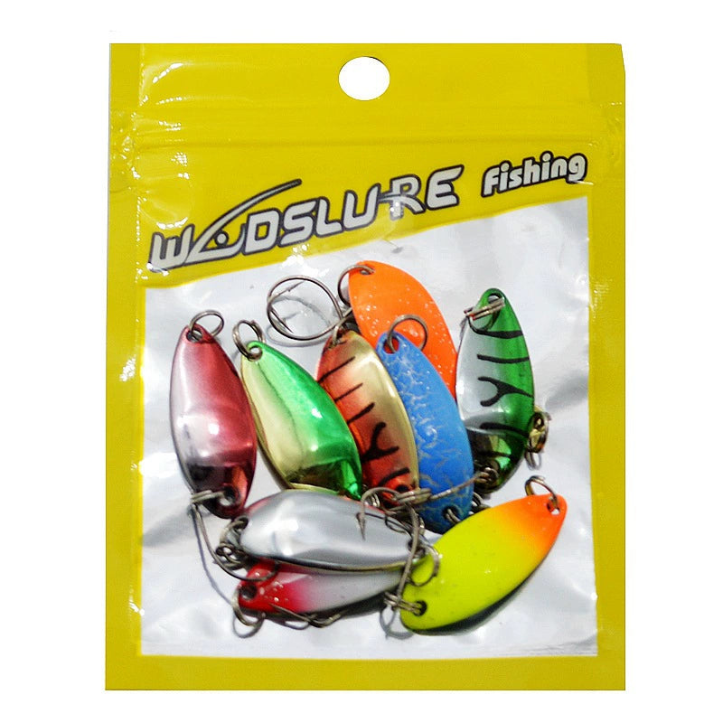 Packaged spoon lure set with multiple colored metal spoons and single hooks