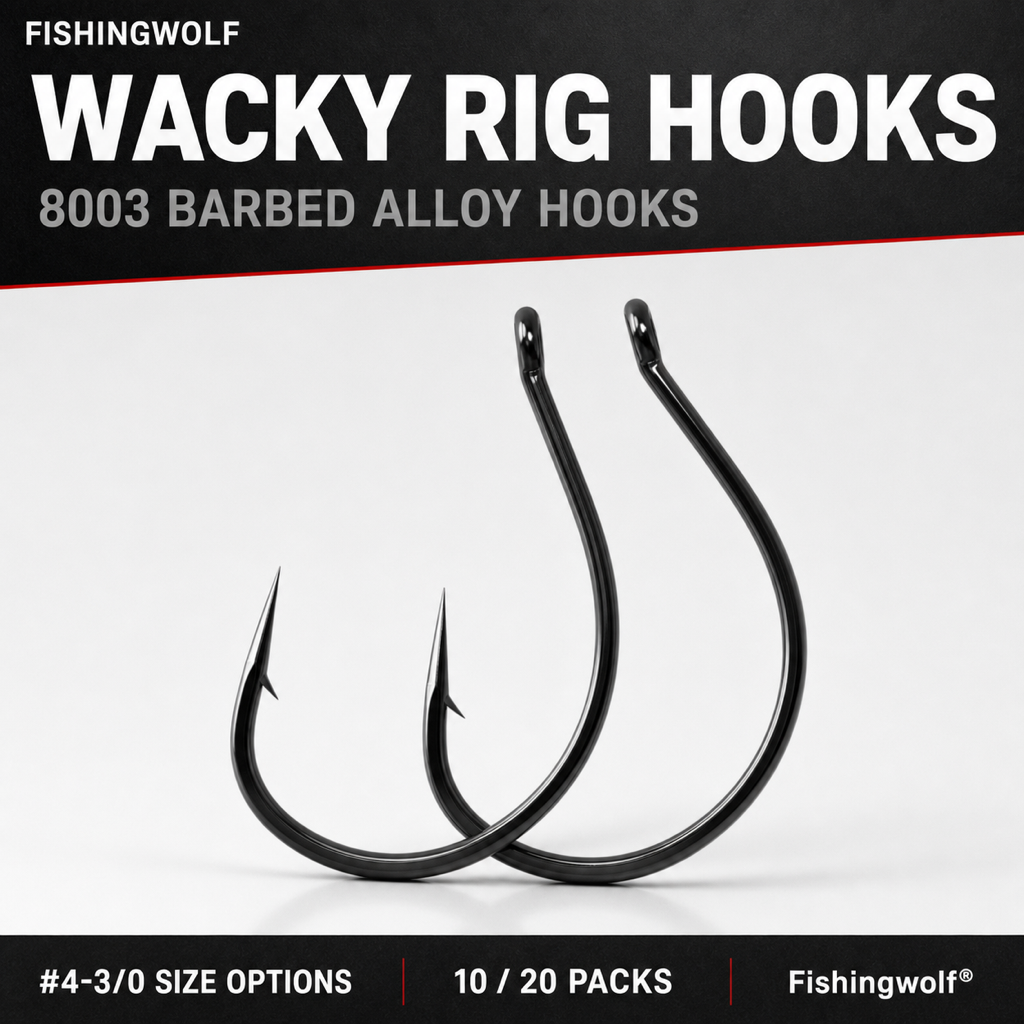 Fishingwolf authorized creative gallery | Hero | Fishingwolf Wacky Rig Hooks - Barbed Alloy Soft-Plastic Hooks, #4-3/0, 10/20-Pack Options for Wacky and Drop-Shot Rigs