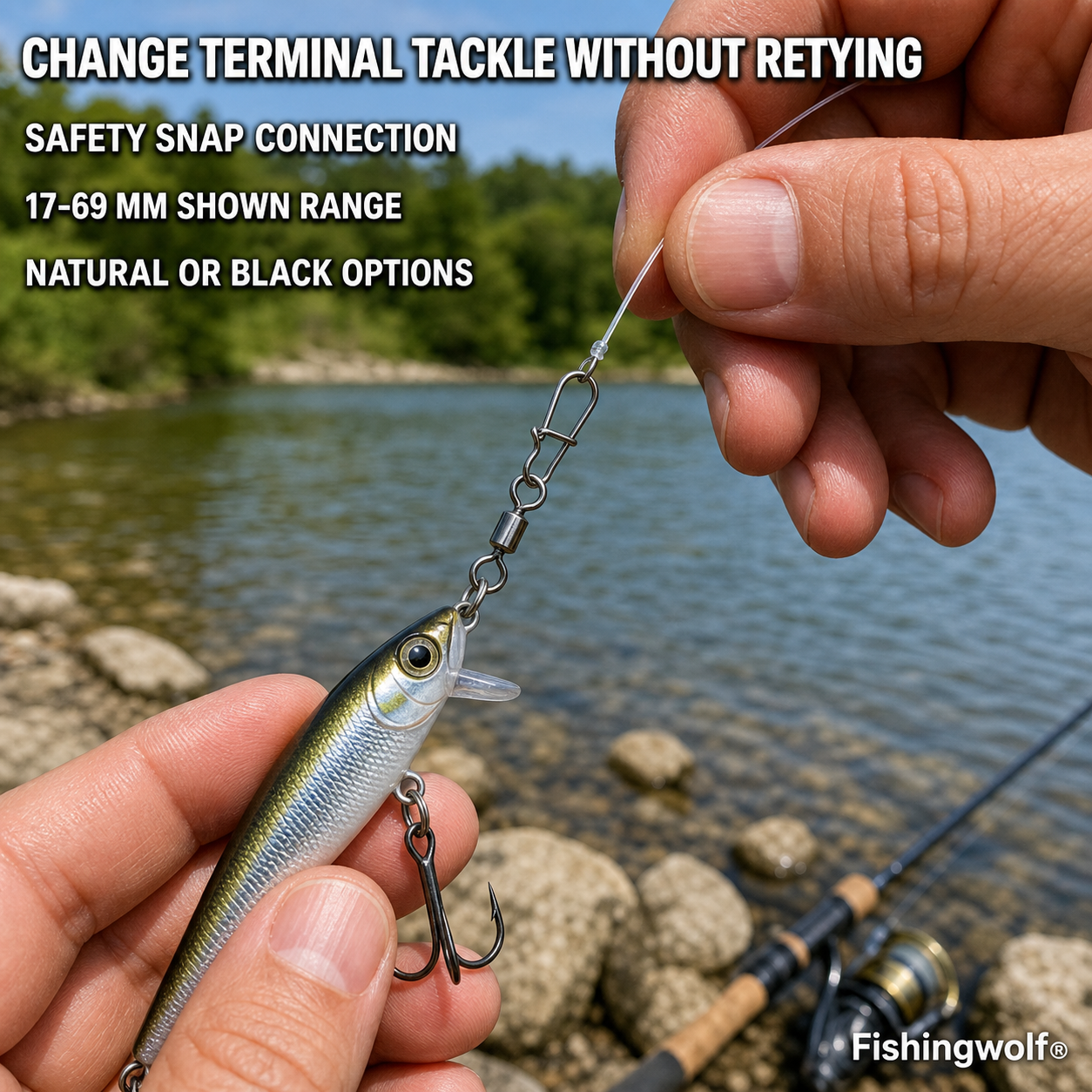 Fishingwolf authorized creative gallery | Lifestyle | Fishingwolf Snap Swivel with Safety Snap - Quick-Change Lure Connector, #14-5/0, 17-69 mm, Natural and Black Options