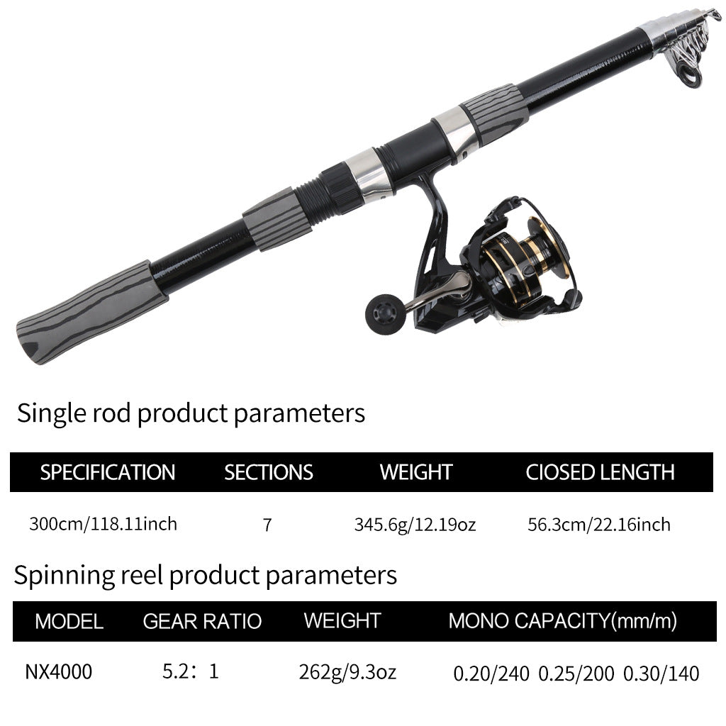 3 m telescopic spinning rod and NX4000 reel specifications