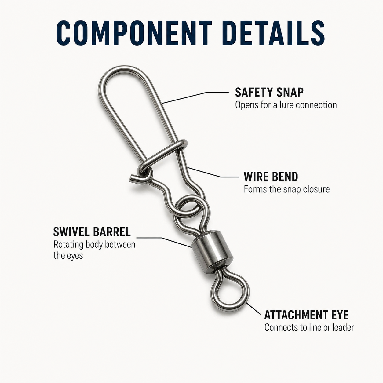 Fishingwolf authorized creative gallery | Component Details | Fishingwolf Snap Swivel with Safety Snap - Quick-Change Lure Connector, #14-5/0, 17-69 mm, Natural and Black Options
