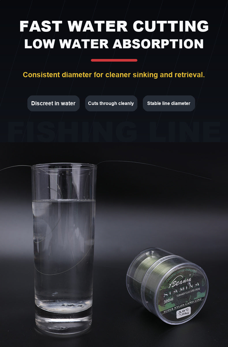 Olive-green fishing line spool with clear water-test cylinder