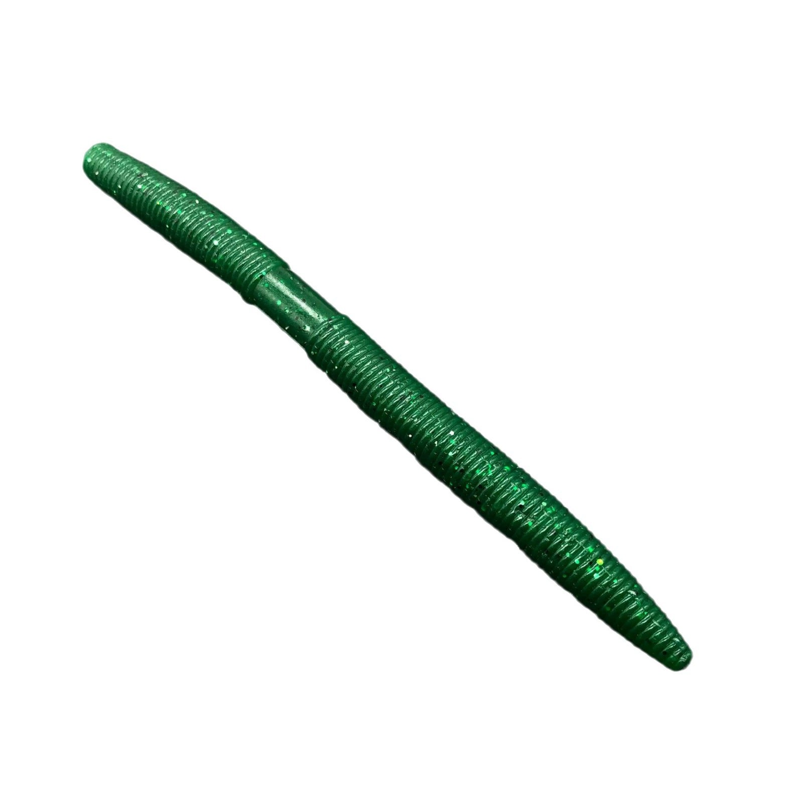 Soft plastic stick bait worm, dark green with ribbed texture