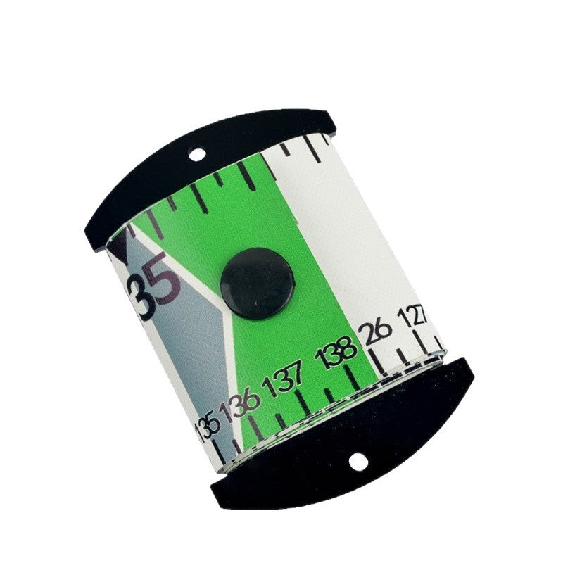 Fish measuring ruler roll-up mat section with snap end plate, green and black/white print