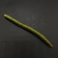 Soft plastic stick bait worm, olive green with glitter speckles