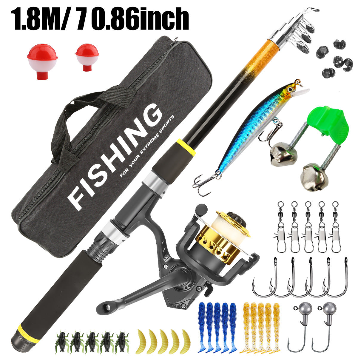 1.8 m telescopic fishing rod and reel standard kit
