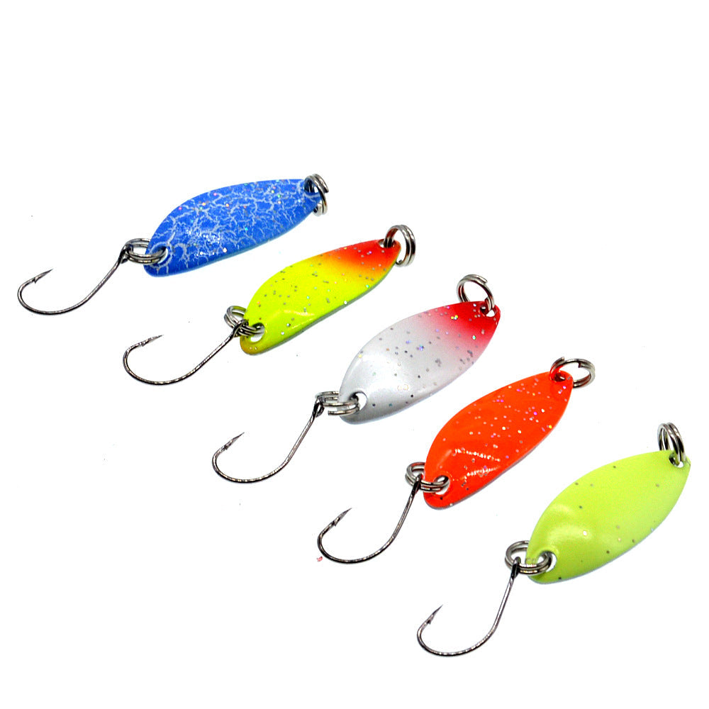 Trout spoon lures with colored metal spoons and single hooks, assorted finish set