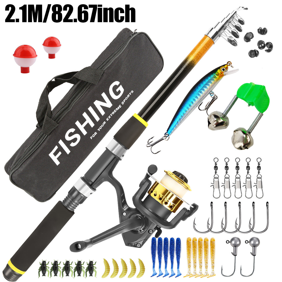 2.1 m telescopic fishing rod and reel standard kit