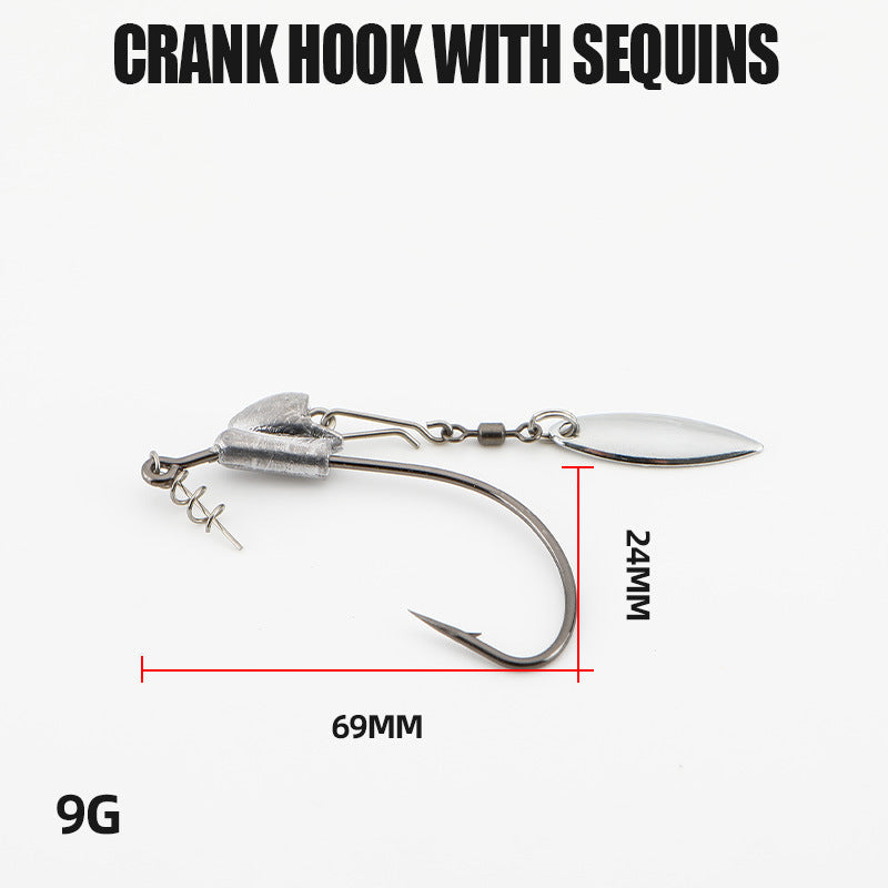 9G crank hook lure with wide-gap silver hook and sequin blade; 69mm length