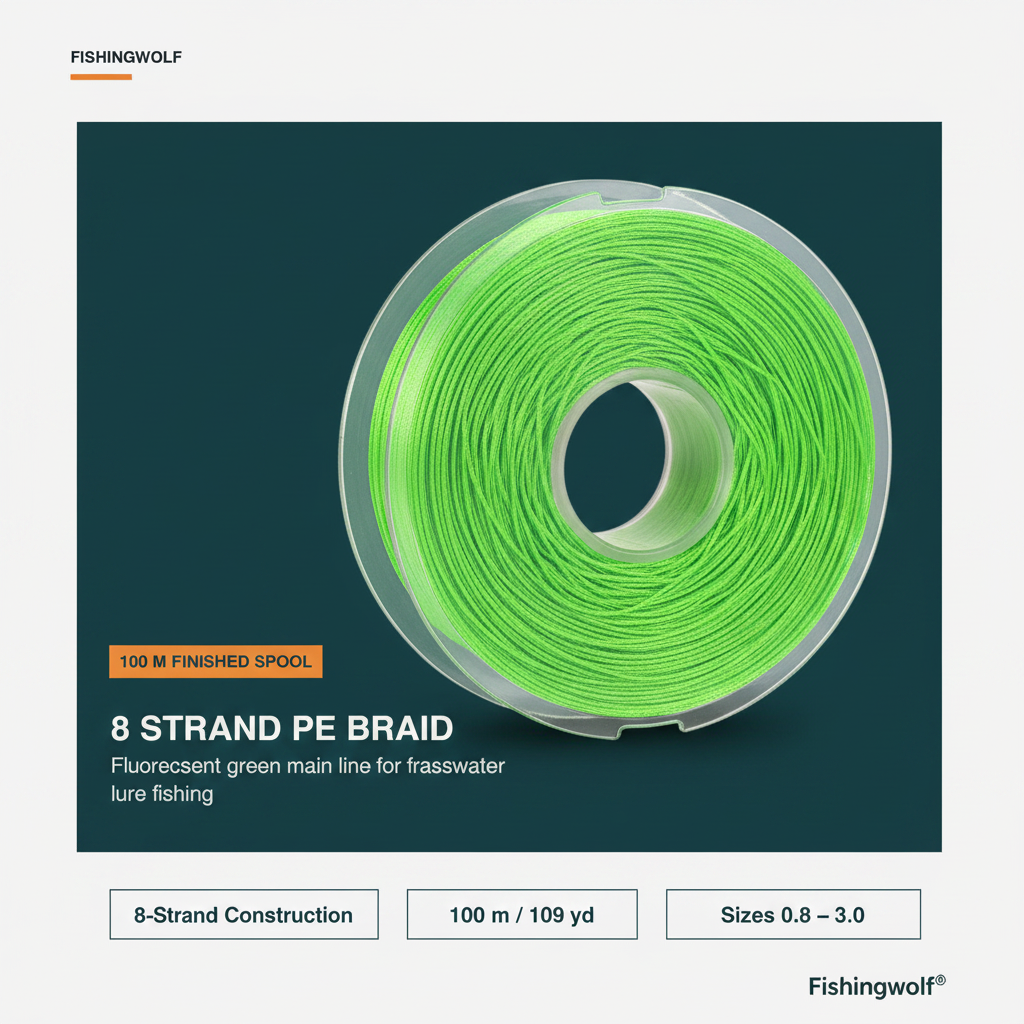 Fishingwolf 8-strand PE braided fishing line on fluorescent green 100 m spool