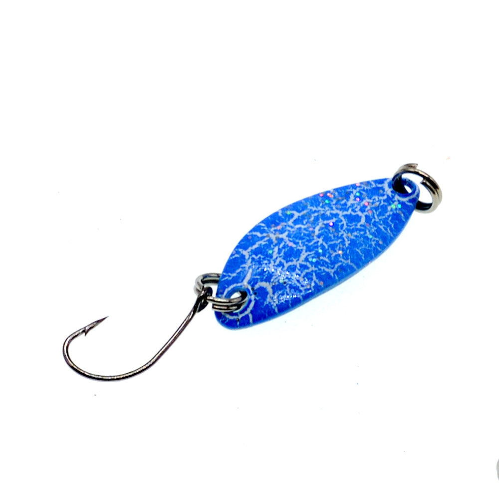 Blue glitter metal trout spoon lure with single hook