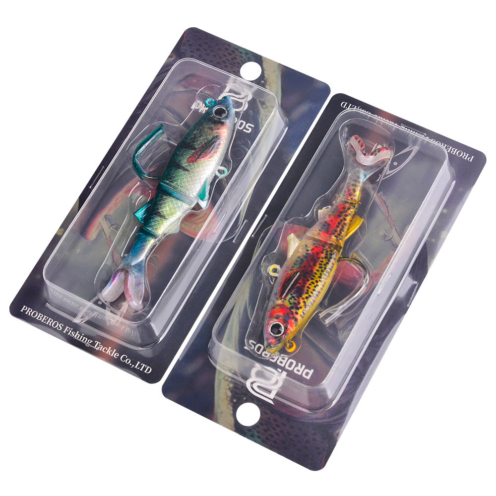 Packaged fish-shaped soft swimbait jig lures on blister cards with hooks