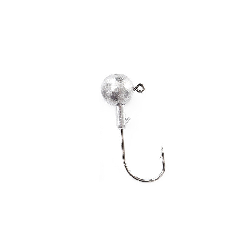 Weedless jig head hook with round lead ball and single curved hook