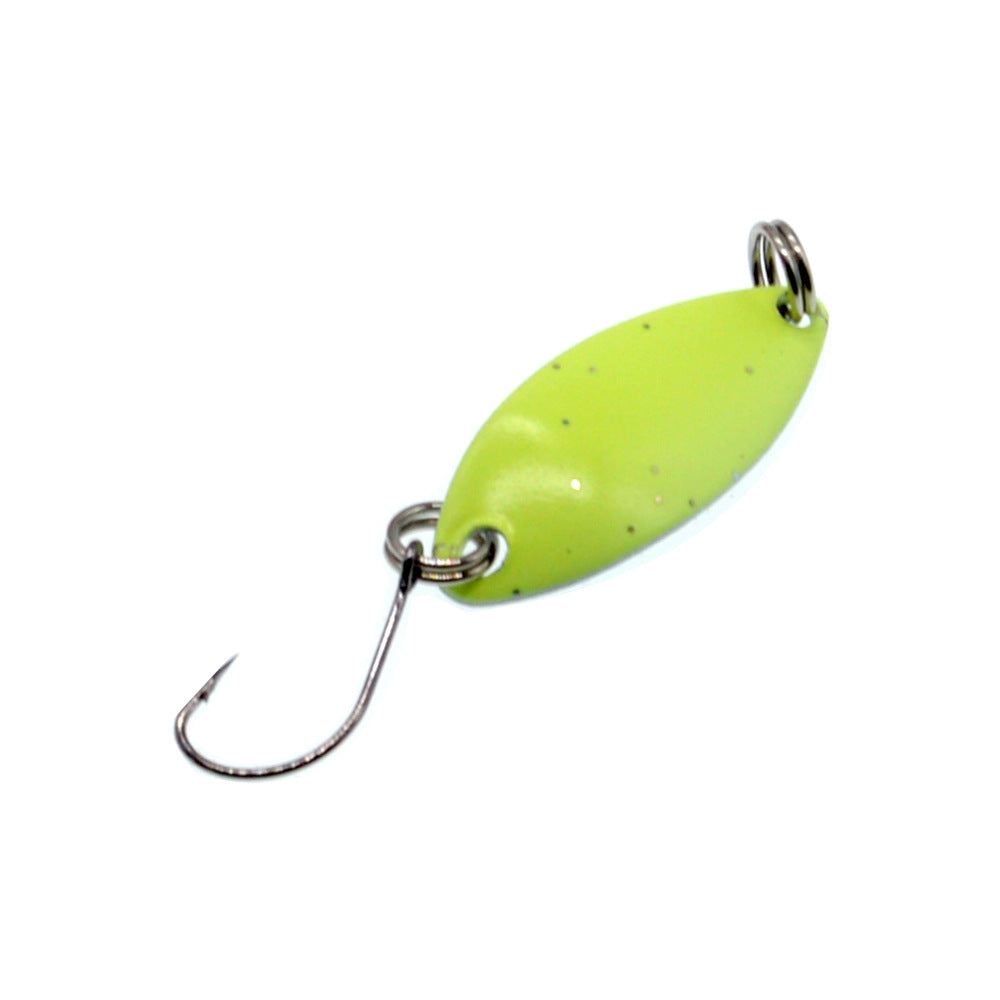 Chartreuse green metal trout spoon lure with single hook