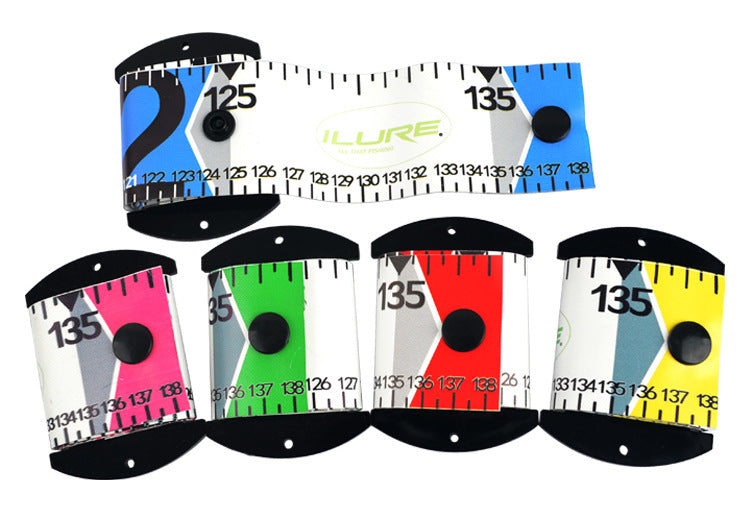 Fish measuring ruler roll-up mat color samples with black end caps and cm marks