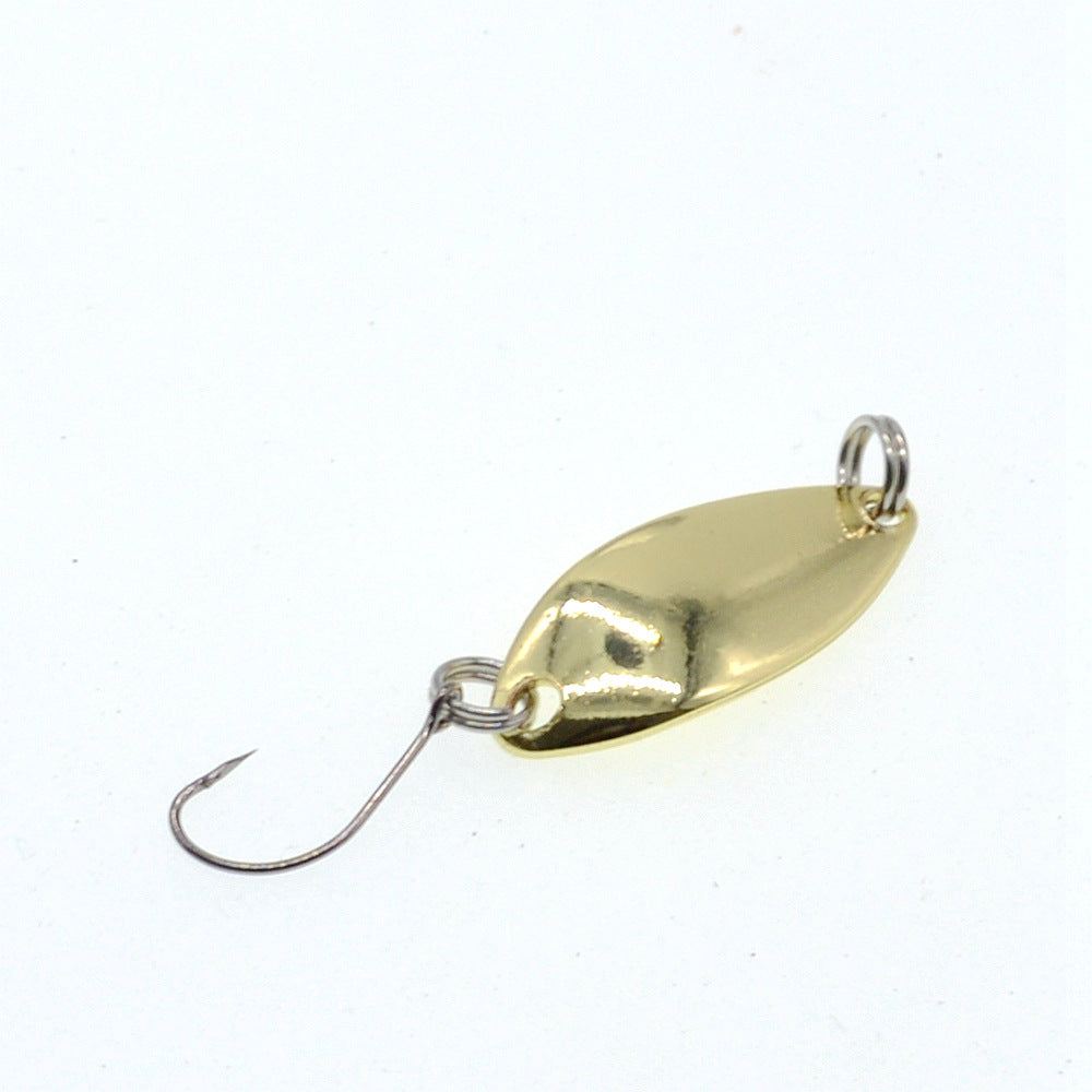 Gold metal trout spoon lure with single hook