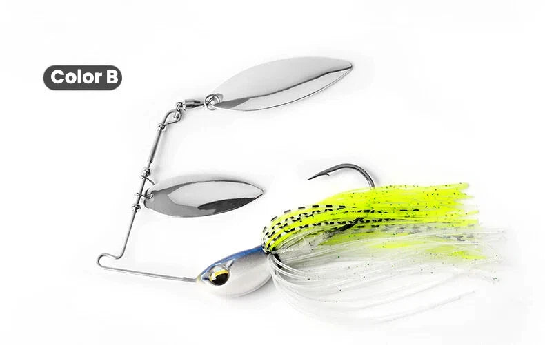 Color B spinnerbait set: chrome blades, white skirt with bright neon-green threads