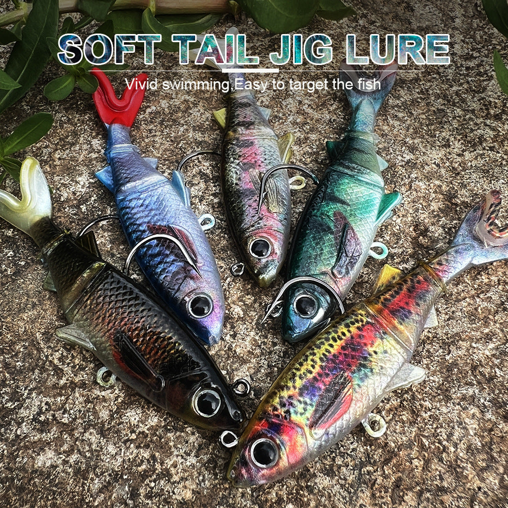 Fish-shaped soft swimbait jig lures, multi-color bodies with hook and jig head