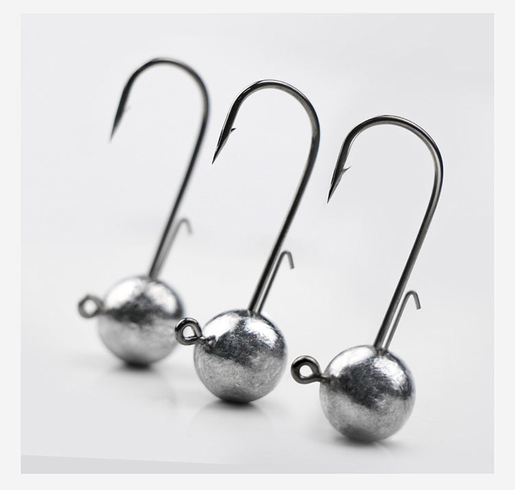 Ned rig jig heads set with three round lead weights and barbed steel hooks