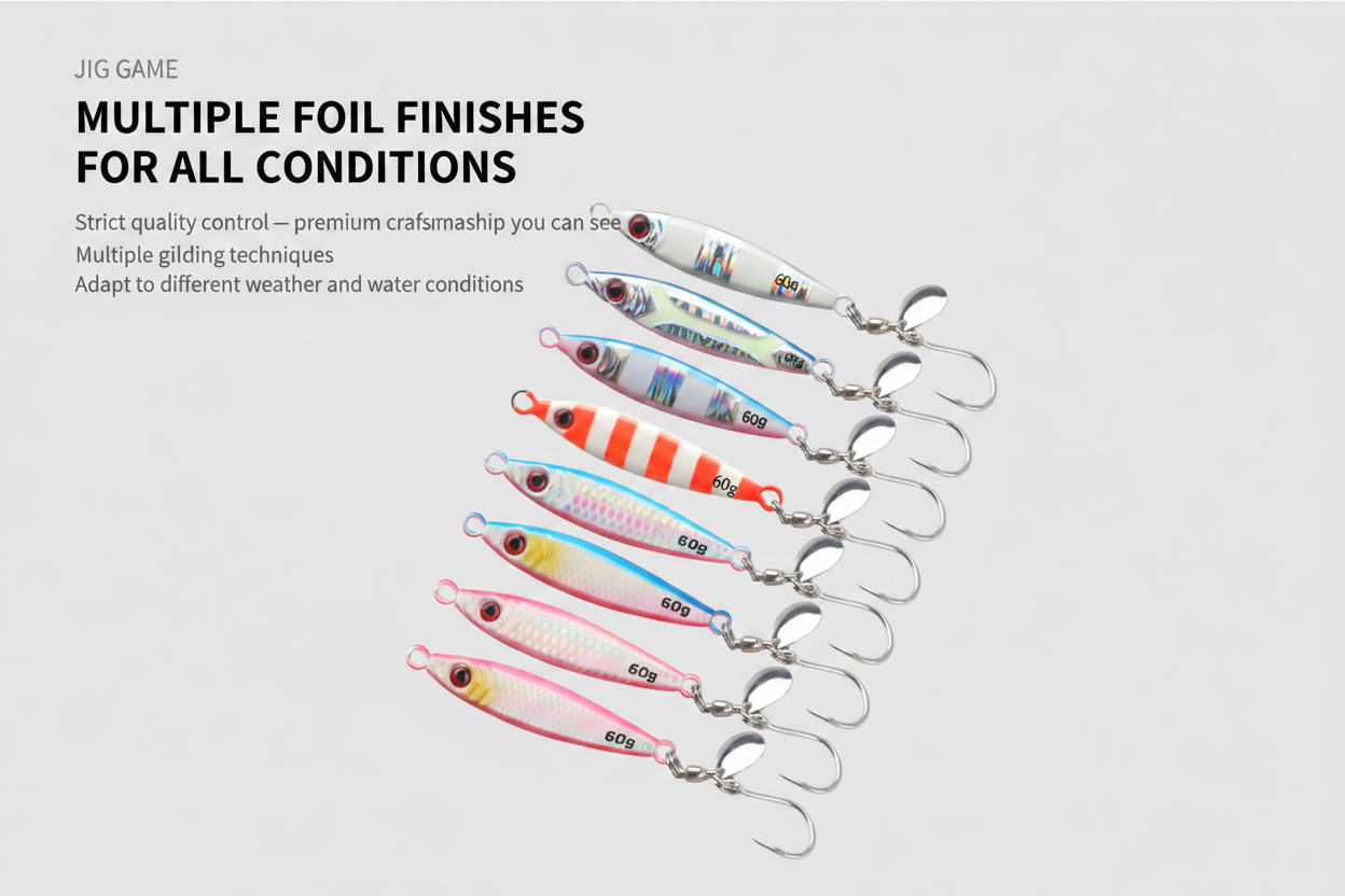 Set of fishing spinner jig lures with spinner blades and hooks in blue, pink, orange.