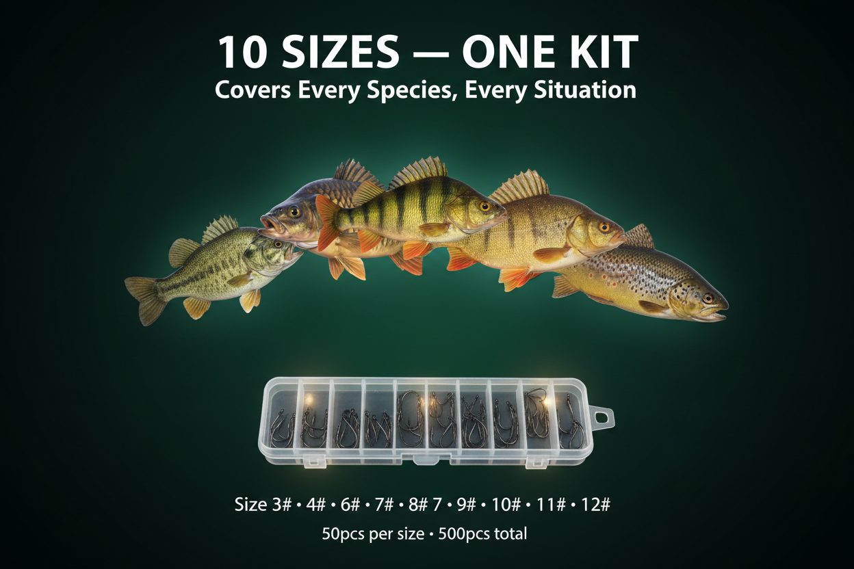 Fishing Hook Set 500pcs Hook Assortments Size 3-12 Iseama