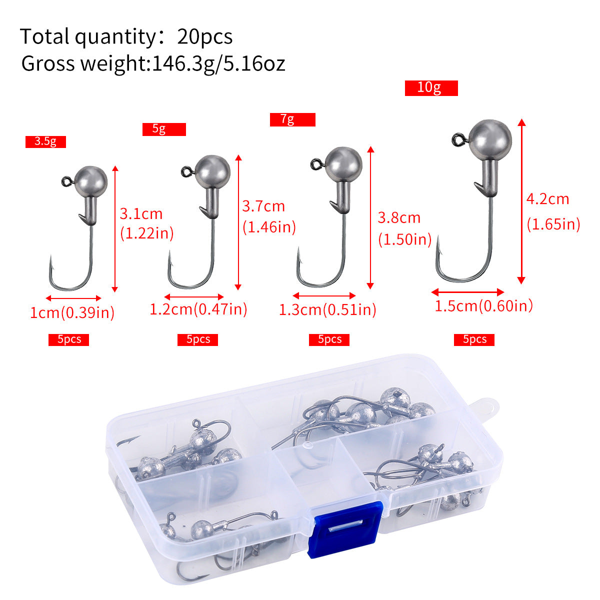 4-size weedless jig head hooks, 3.5g 5g 7g 10g, silver lead heads with hooks