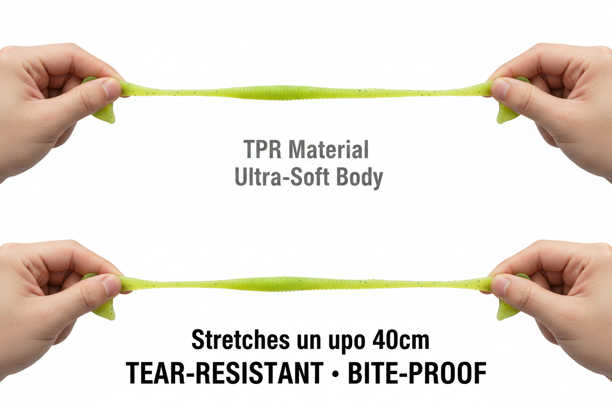 TPR curl-tail soft fishing lure, ultra-soft body with ribbed stretchable design