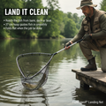 Triangular fine-mesh landing net with telescopic handle, netting dipped in water