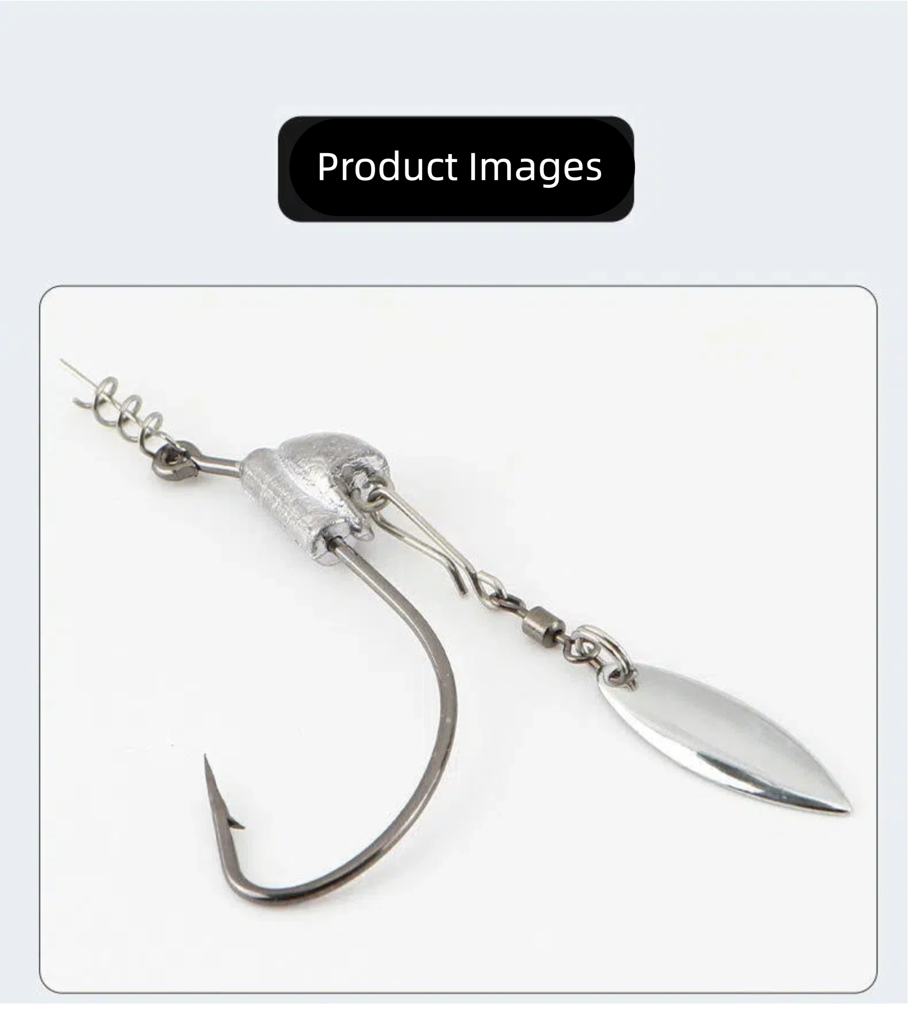 Crank hook lure with reflective teardrop blades and curved single hooks on metal chain