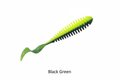 TPR curl-tail soft fishing lure in black-green with ribbed body and curled skirt tail