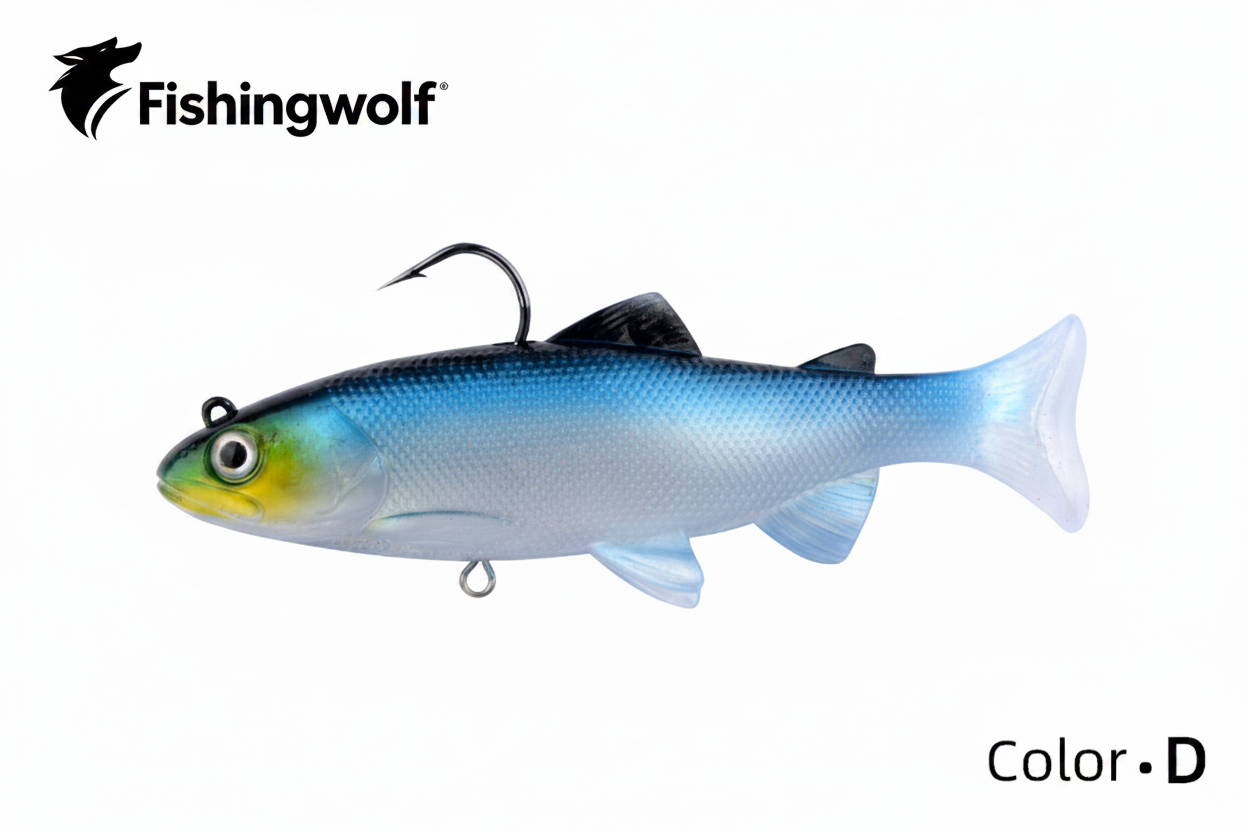 Fishingwolf trout swimbait lure in blue color with jig hook
