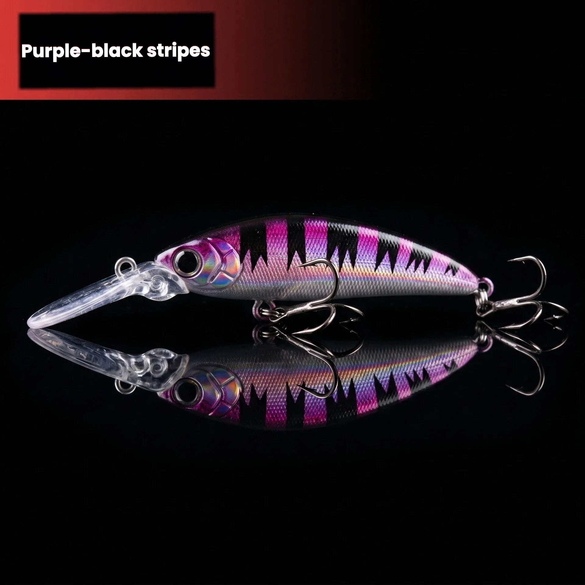 Purple-black stripes long-lip sinking minnow crankbait with clear lip and treble hooks