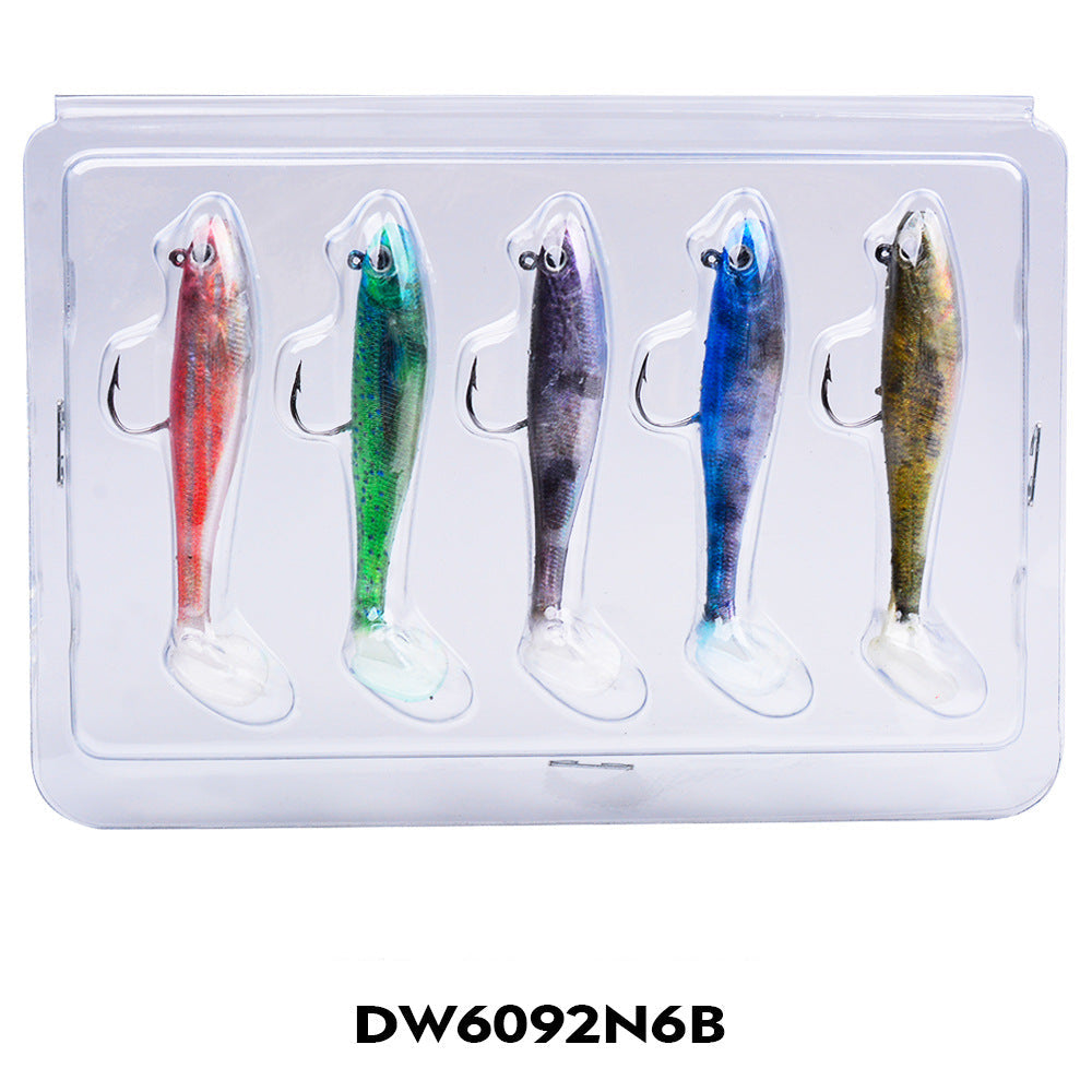 Paddle tail soft swimbaits 5-pack DW6092N6B: red, green, gray, blue, olive in blister