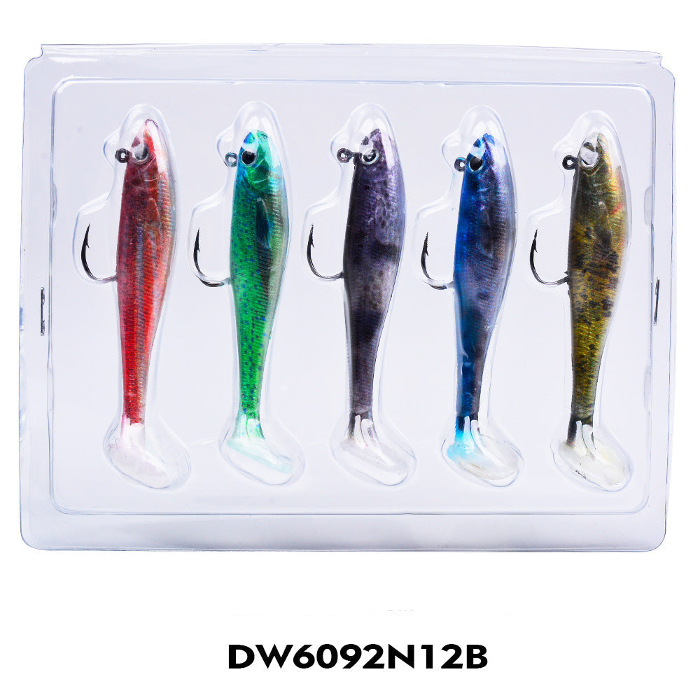 Paddle tail soft swimbaits 5-pack DW6092N12B: maroon, green, dark purple, blue, gold