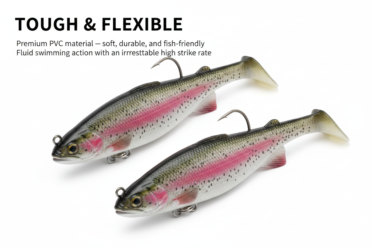 Trout-pattern soft plastic swimbait lure with jig hook and realistic bionic body shape